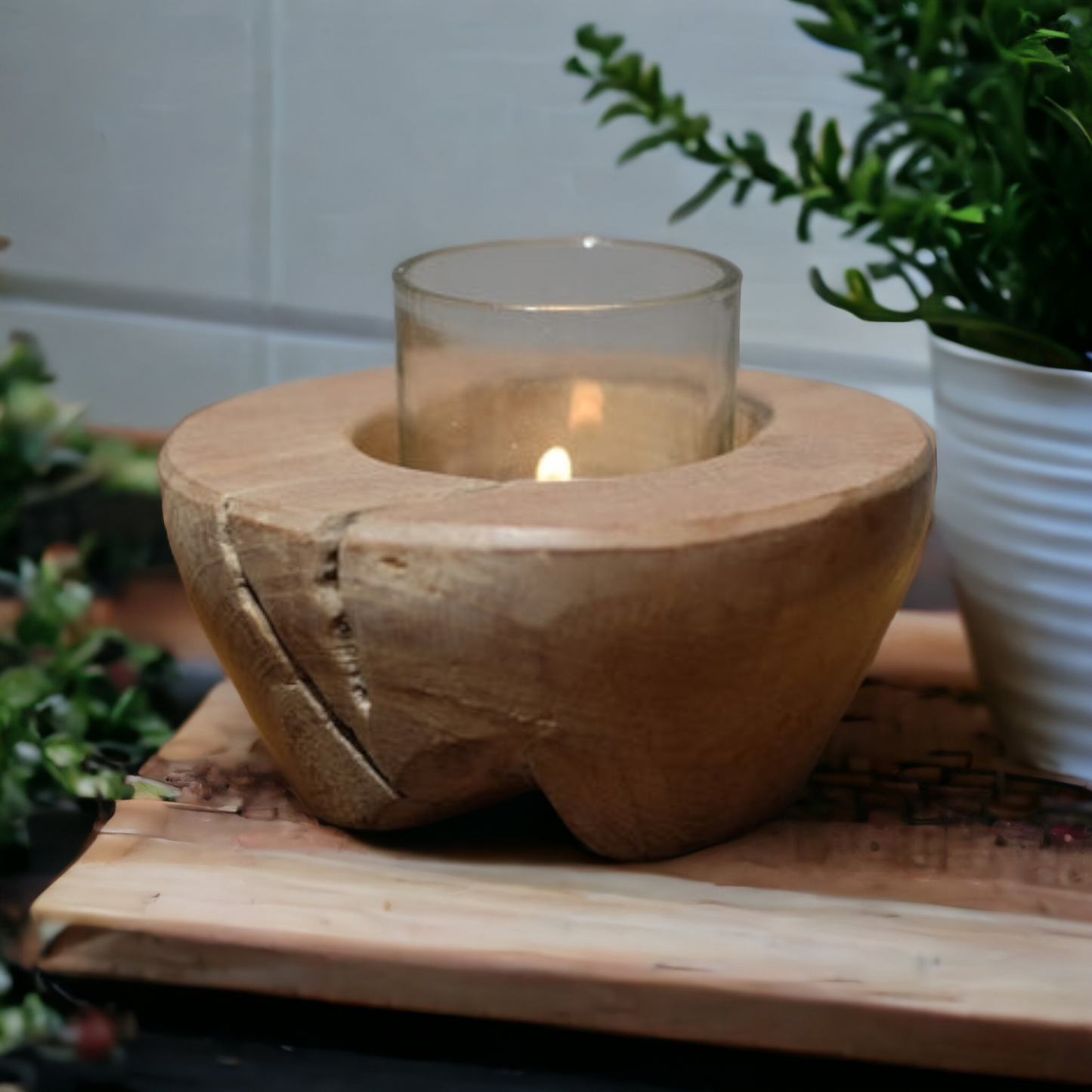 teak candle holder