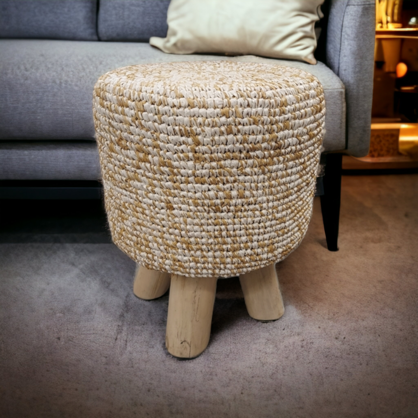 Raffia teak stool (display)